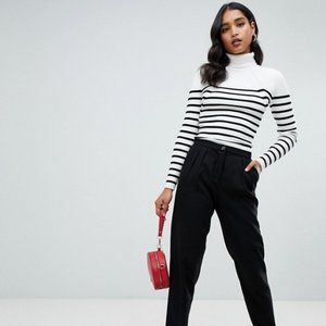 Morgan high neck ribbed sweater in stripe